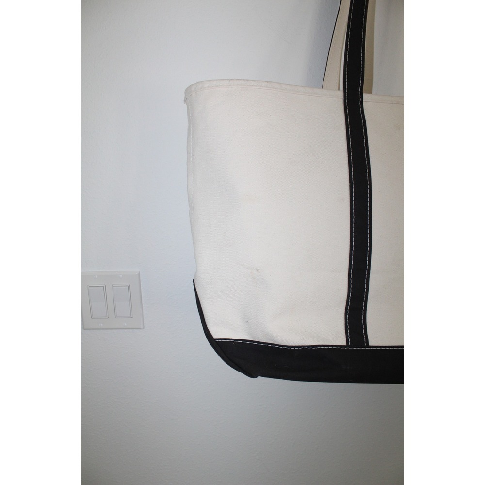 LL Bean Boat and Tote XL Long Canvas Bag Black Cream Chef Embroidery Made in USA - Picture 10 of 14